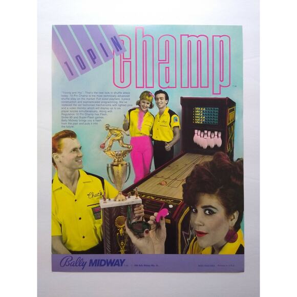 10 Pin Champ Arcade Flyer Original 1984 Shuffle Game Art 8.5" x 11" Vintage - Picture 2 of 3